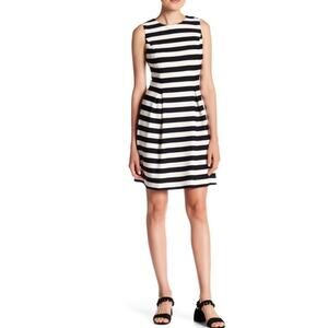 Eliza J Pleated Striped Sleeveless Black/White Fit & Flare Dress